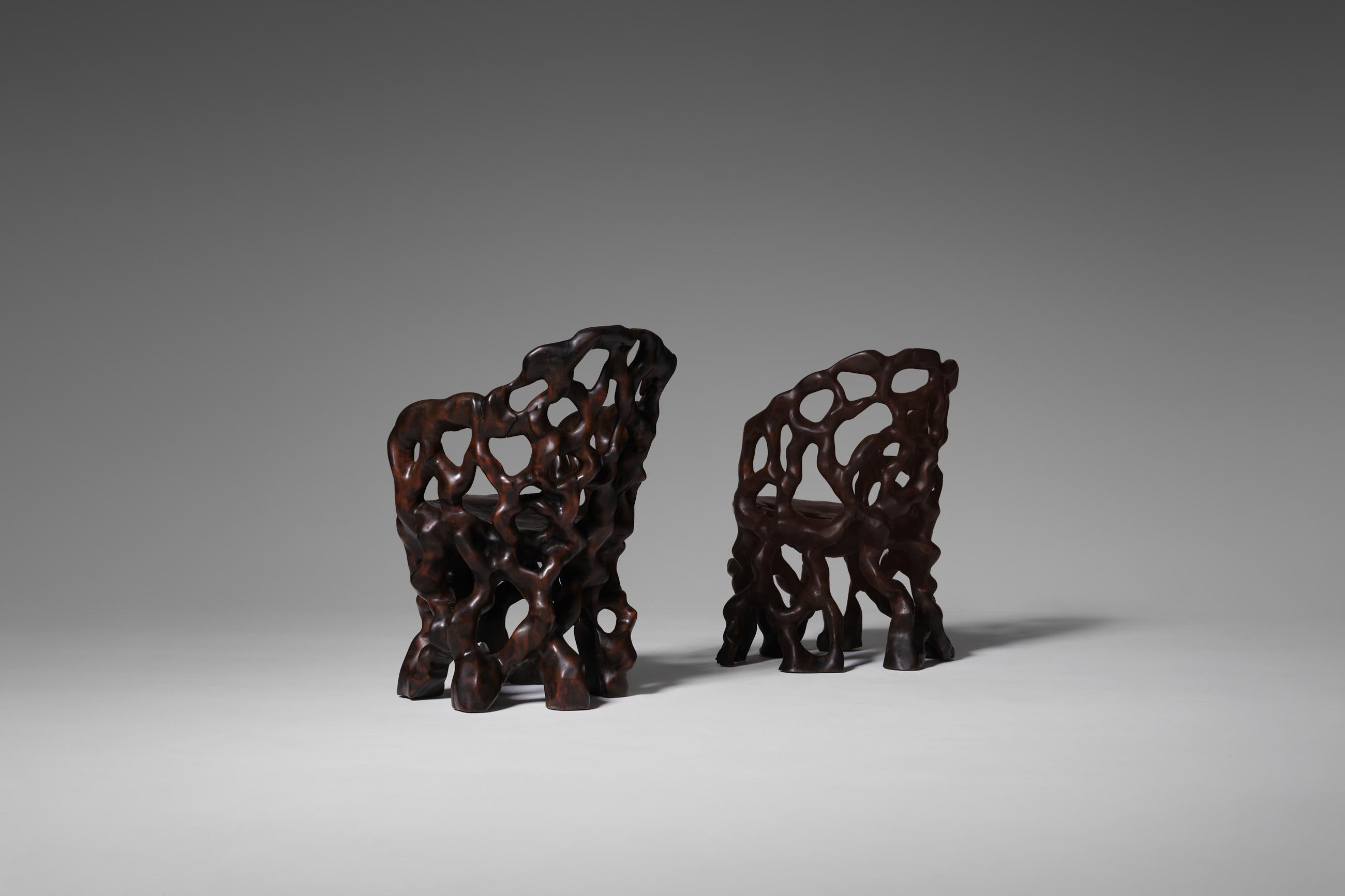 European Sculptural Carved Wooden ‘Root’ Chairs
