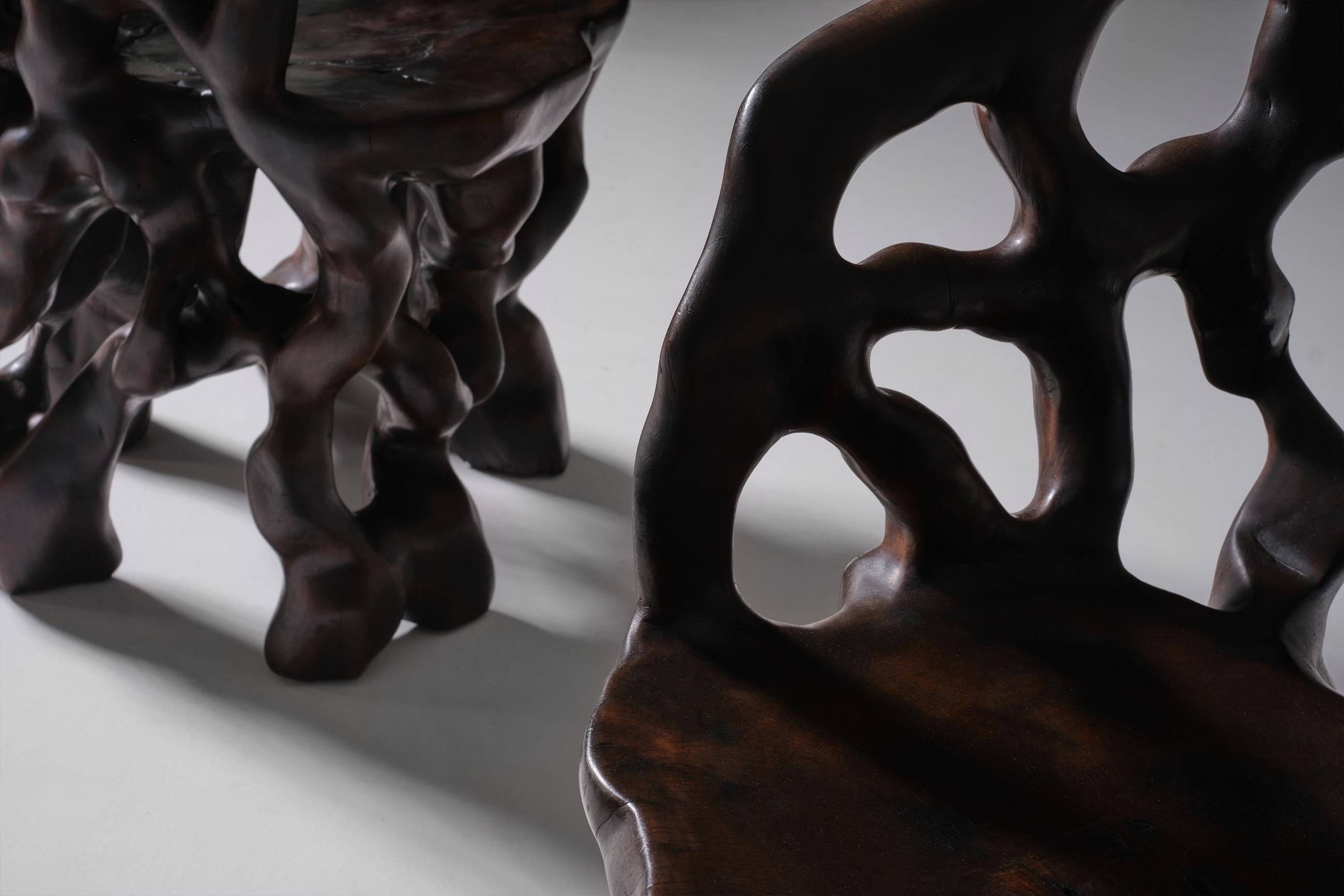 Sculptural Carved Wooden ‘Root’ Chairs 1