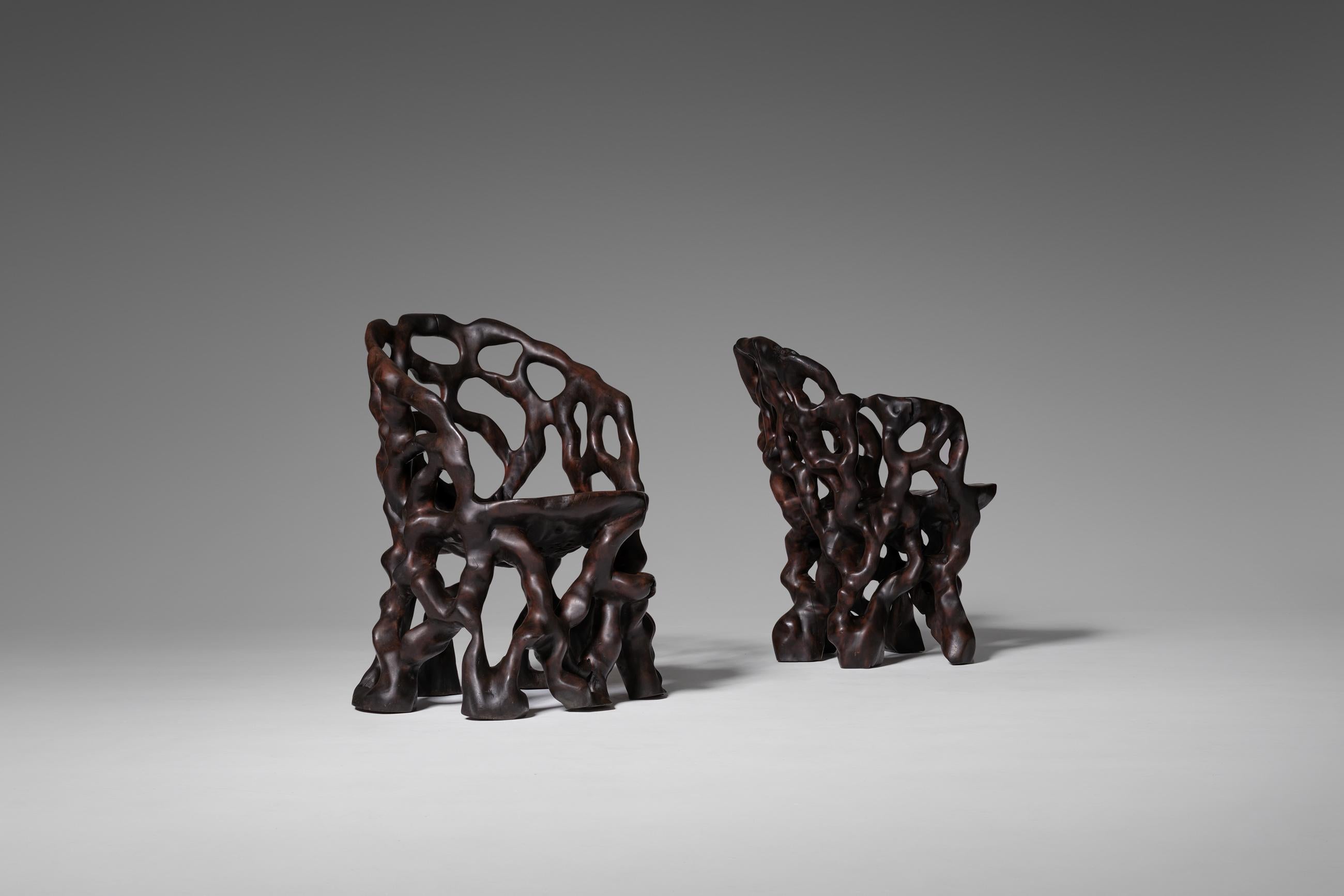 Sculptural Carved Wooden ‘Root’ Chairs 3