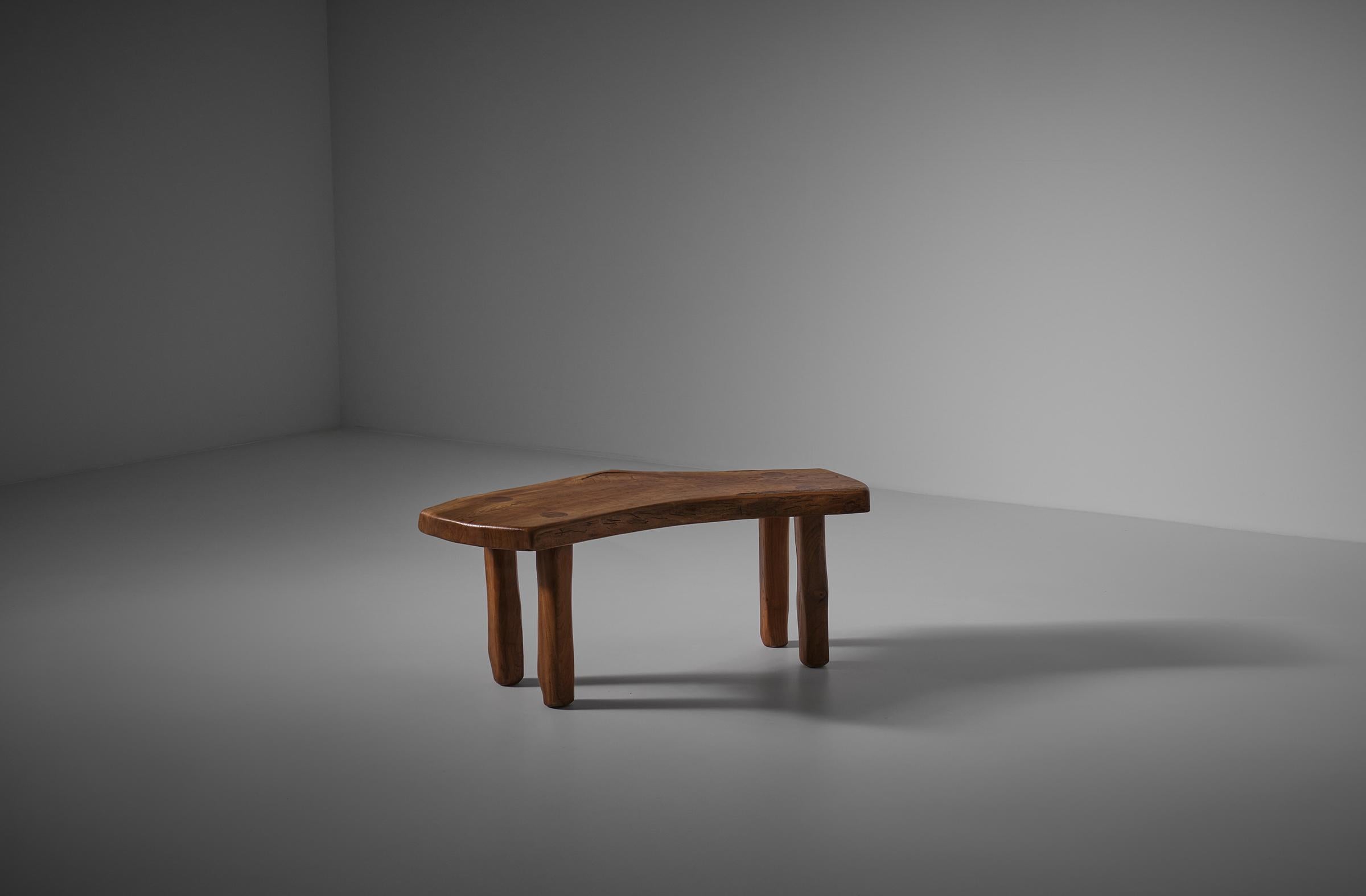 Mid-Century Modern Sculptural Carved Wooden Table by Charles Flandre, France 1960