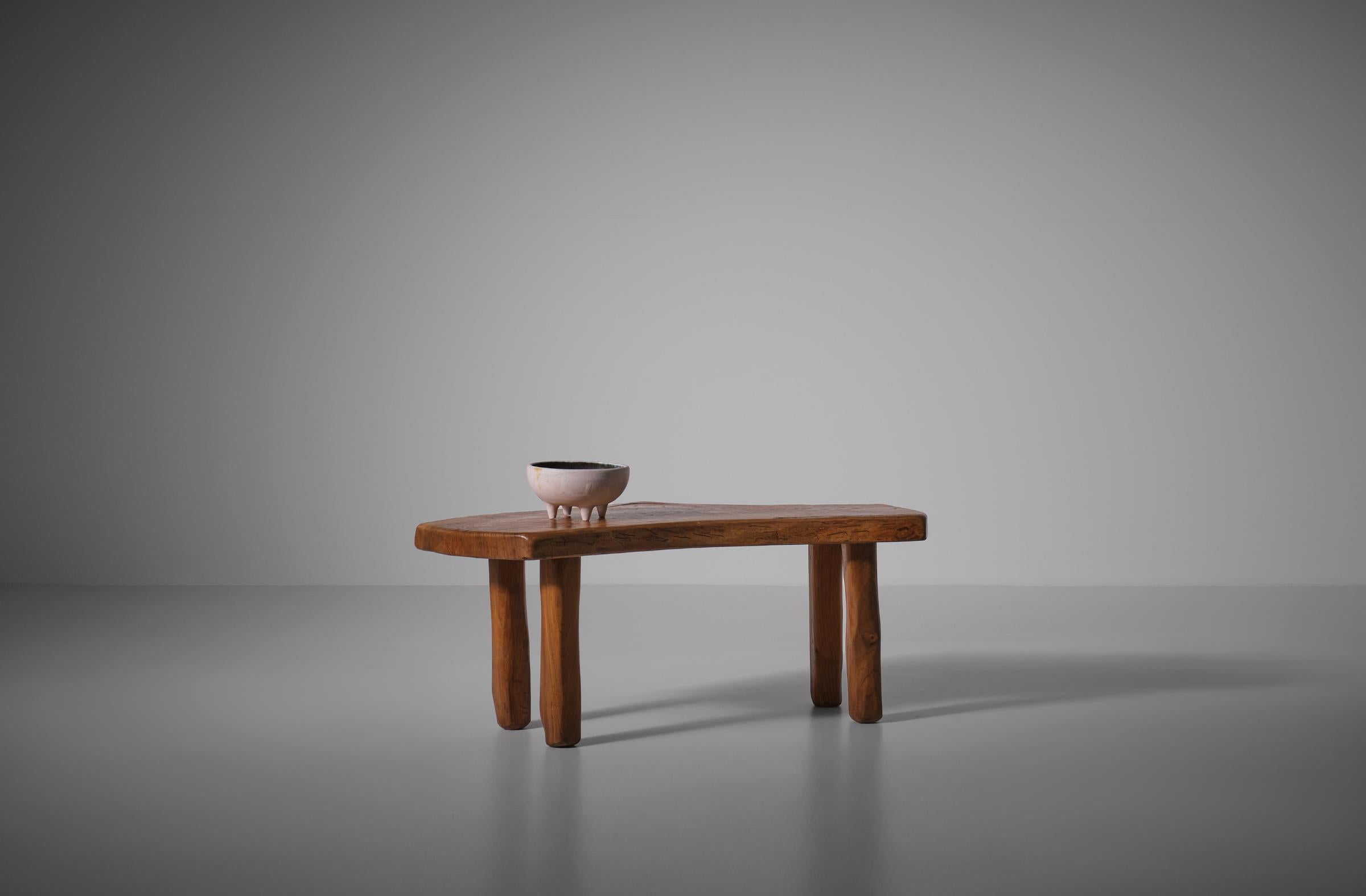 Mid-20th Century Sculptural Carved Wooden Table by Charles Flandre, France 1960