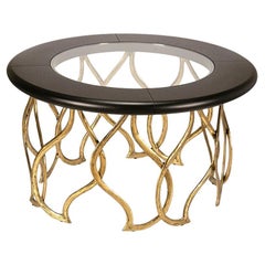 Sculptural Cast Brass Coffee Table with Glass Top