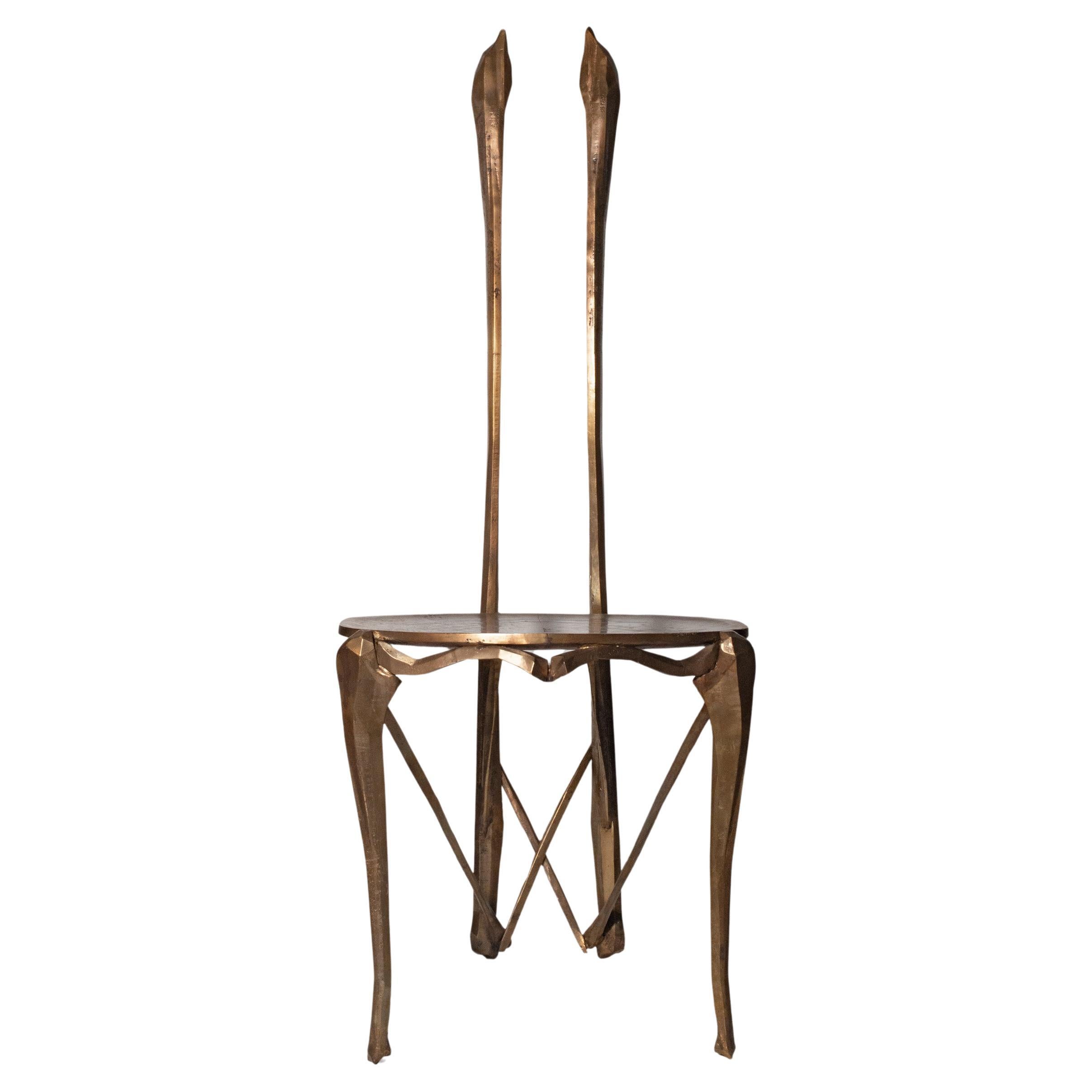 Sculptural Cast Bronze Chair IGNIS OSSIUM, Customizable Patina —Maroon Gold