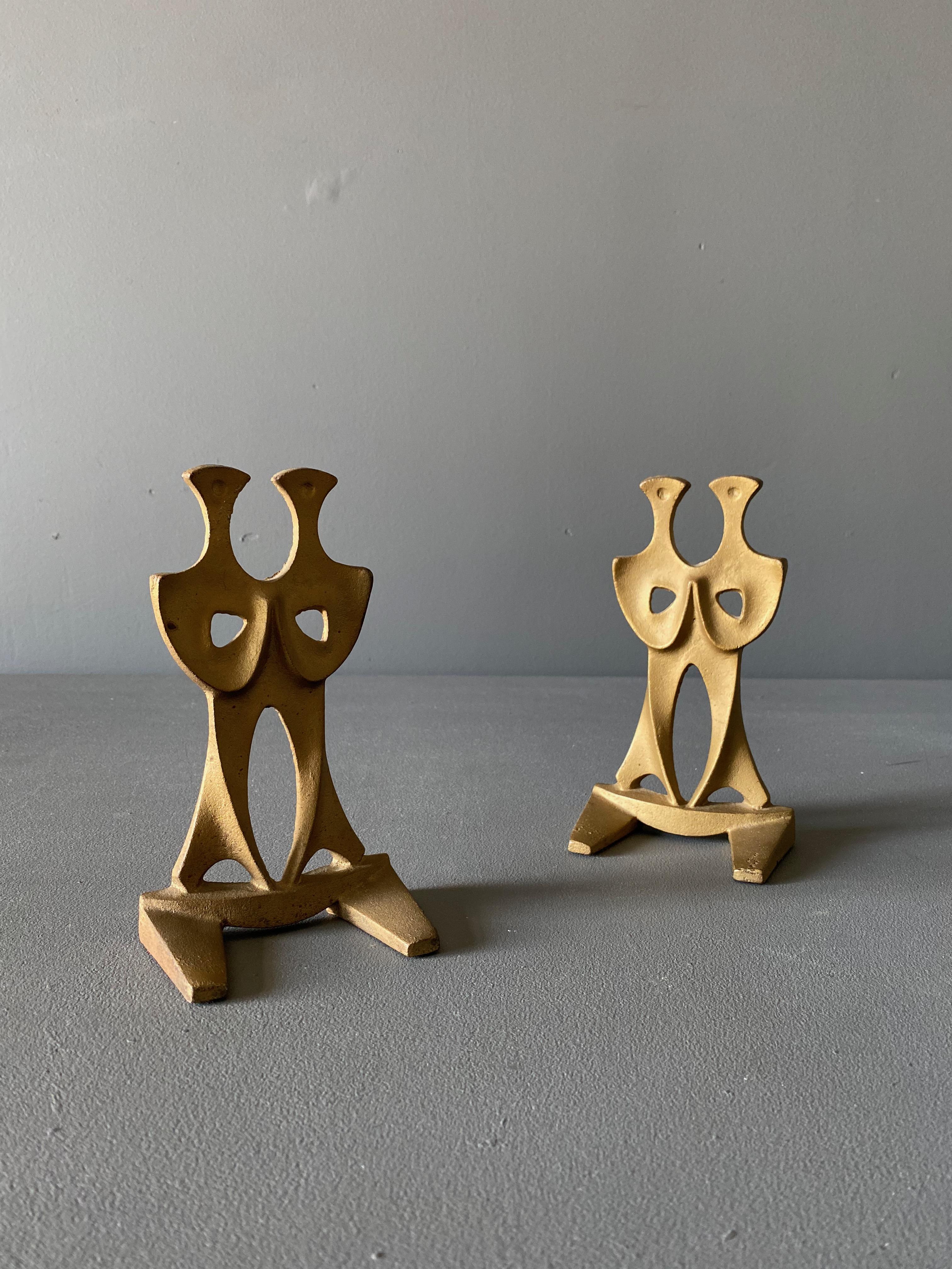 Mid-Century Modern Sculptural Cast Iron Bookends in the Manner of Frederick Weinberg, circa 1955