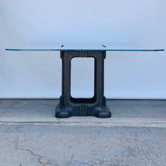 Sculptural Cast Iron Pedestal and Glass Industrial Dining / Work Table