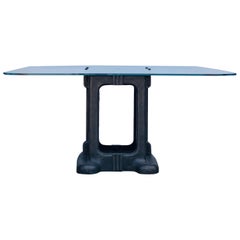 Sculptural Cast Iron Pedestal and Glass Industrial Dining / Work Table