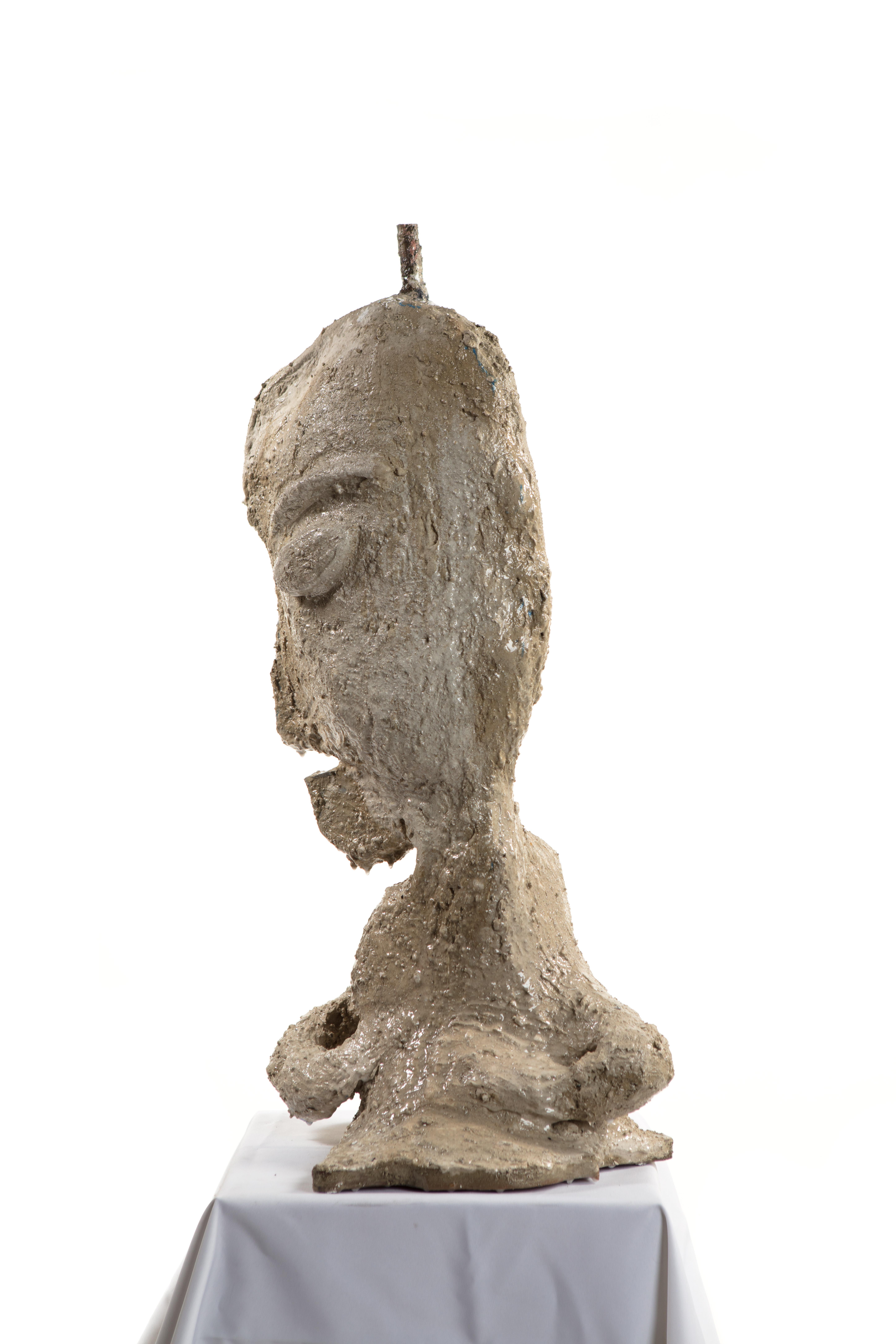 Cement Gray Sculptural Figure Face, 21st Century by Mattia Biagi In New Condition For Sale In Culver City, CA