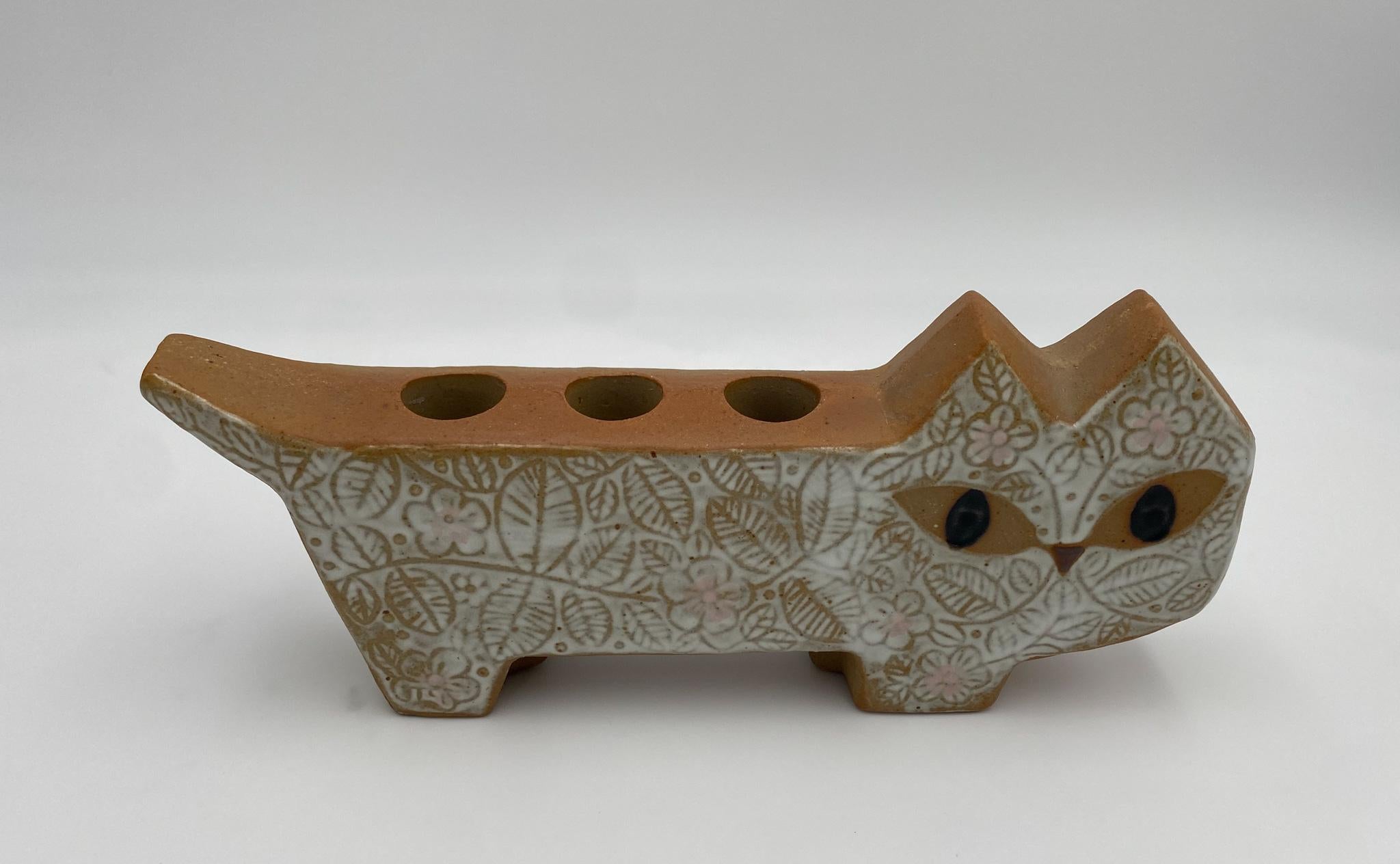 Mid-Century Modern Sculptural Ceramic Cat Candelabra in the style of Lisa Larson, 1960's  For Sale