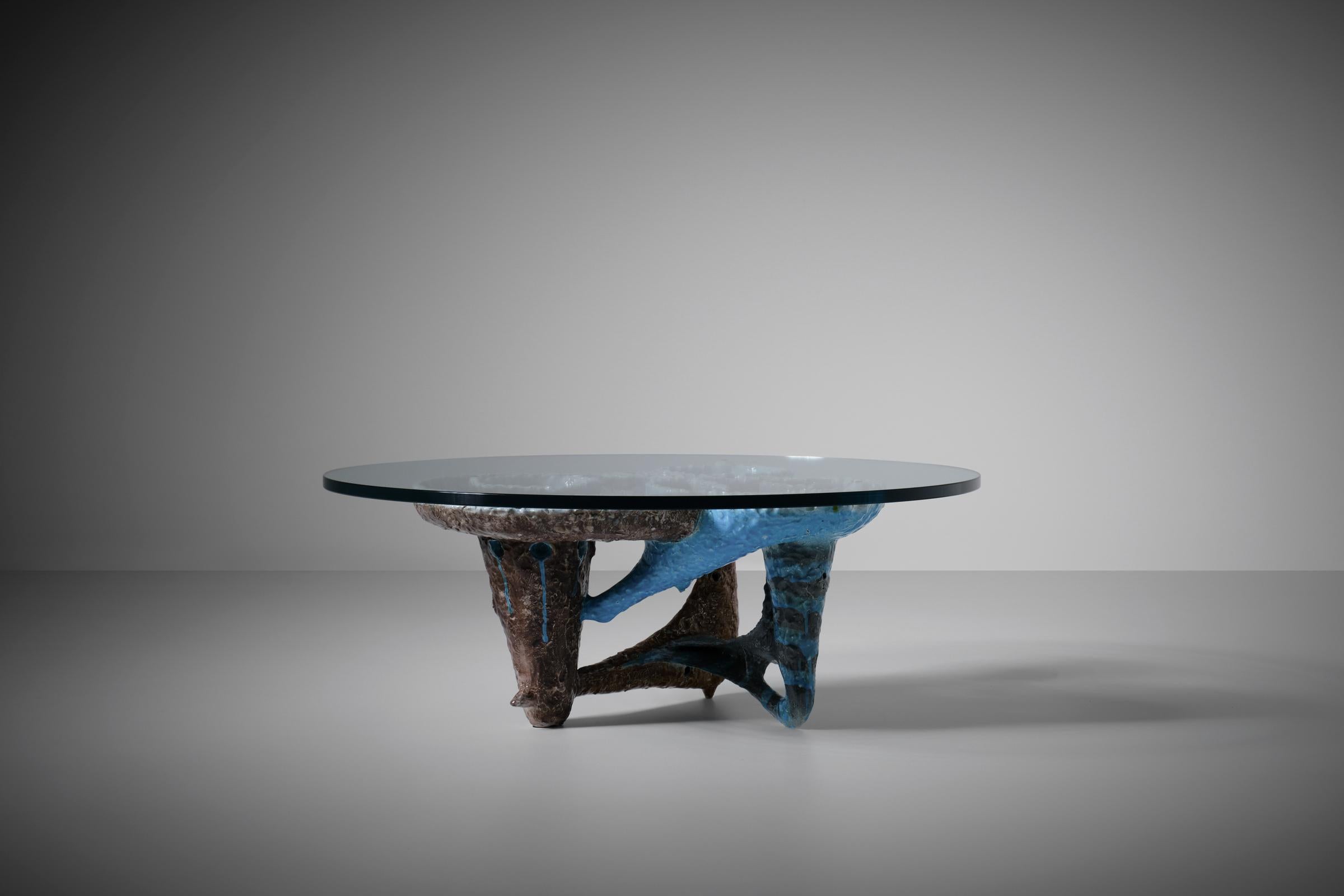 Italian Sculptural Ceramic Coffee Table by Rolando Hettner, Italy, 1950s