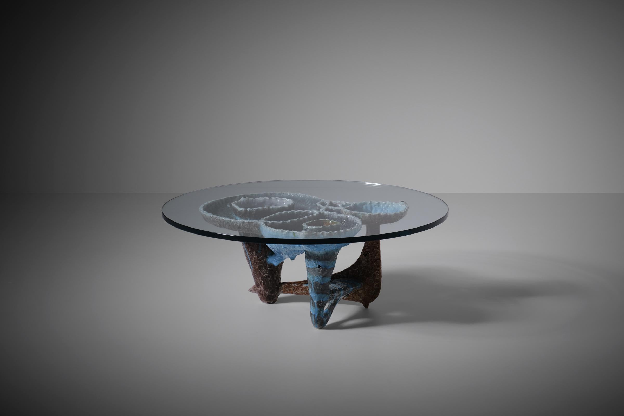 Mid-20th Century Sculptural Ceramic Coffee Table by Rolando Hettner, Italy, 1950s