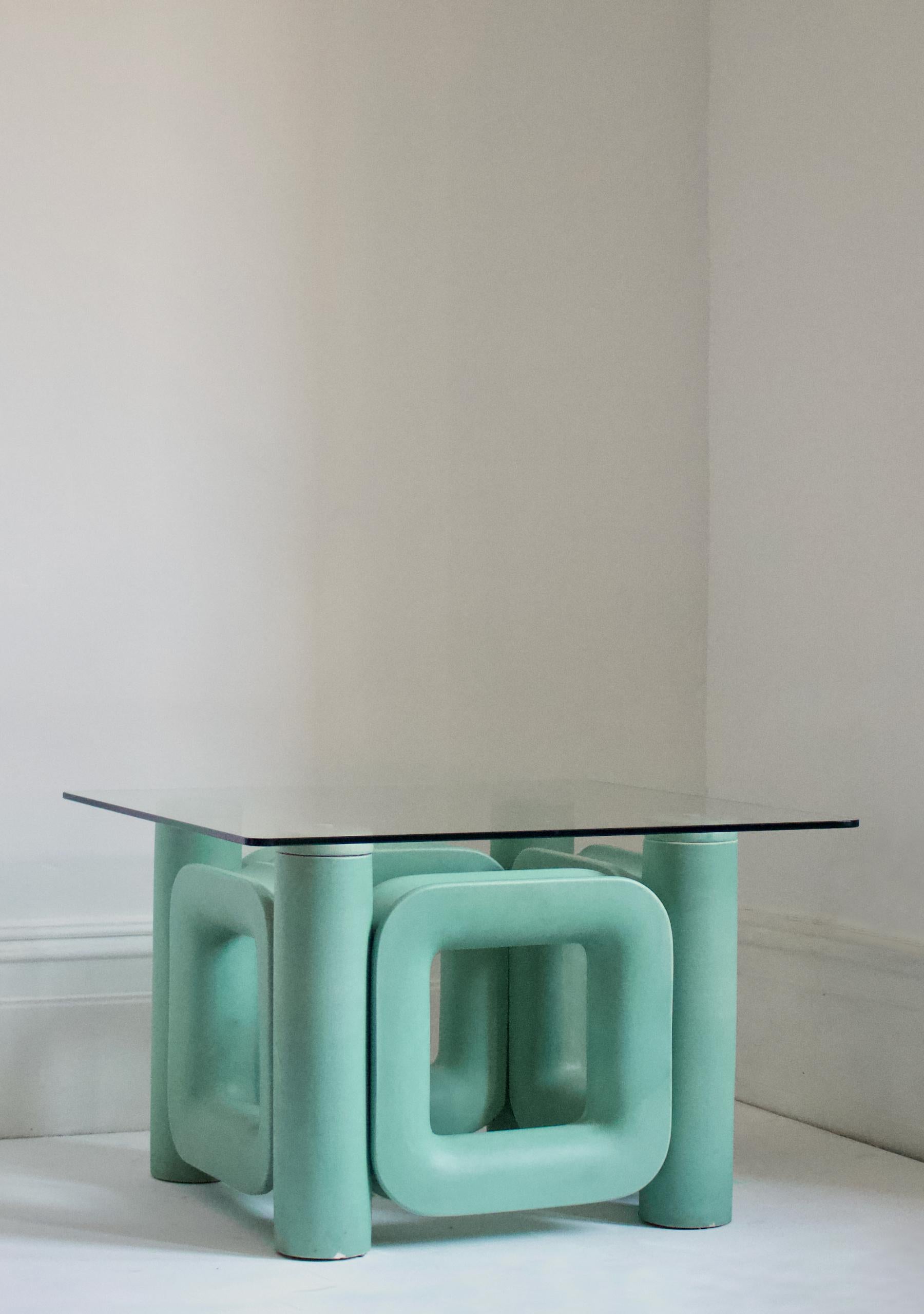 Post-Modern Sculptural Ceramic Coffee Table with Blue-Turquoise Satin Glaze, Italy, 1970s