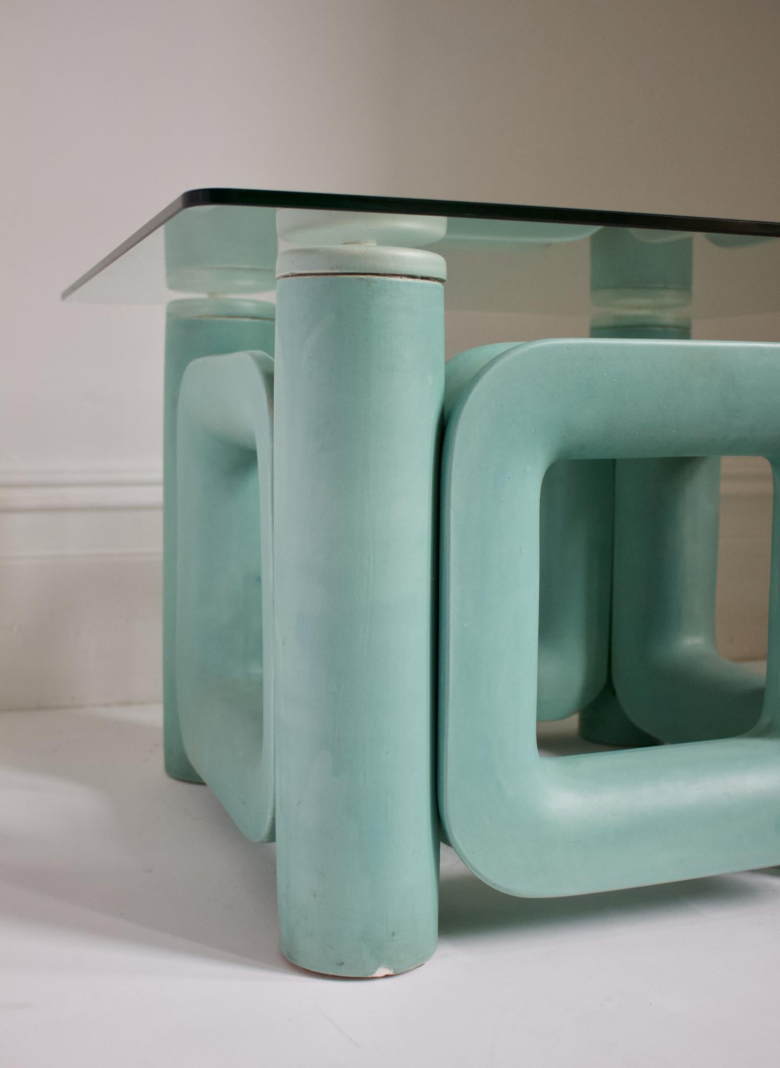 Italian Sculptural Ceramic Coffee Table with Blue-Turquoise Satin Glaze, Italy, 1970s