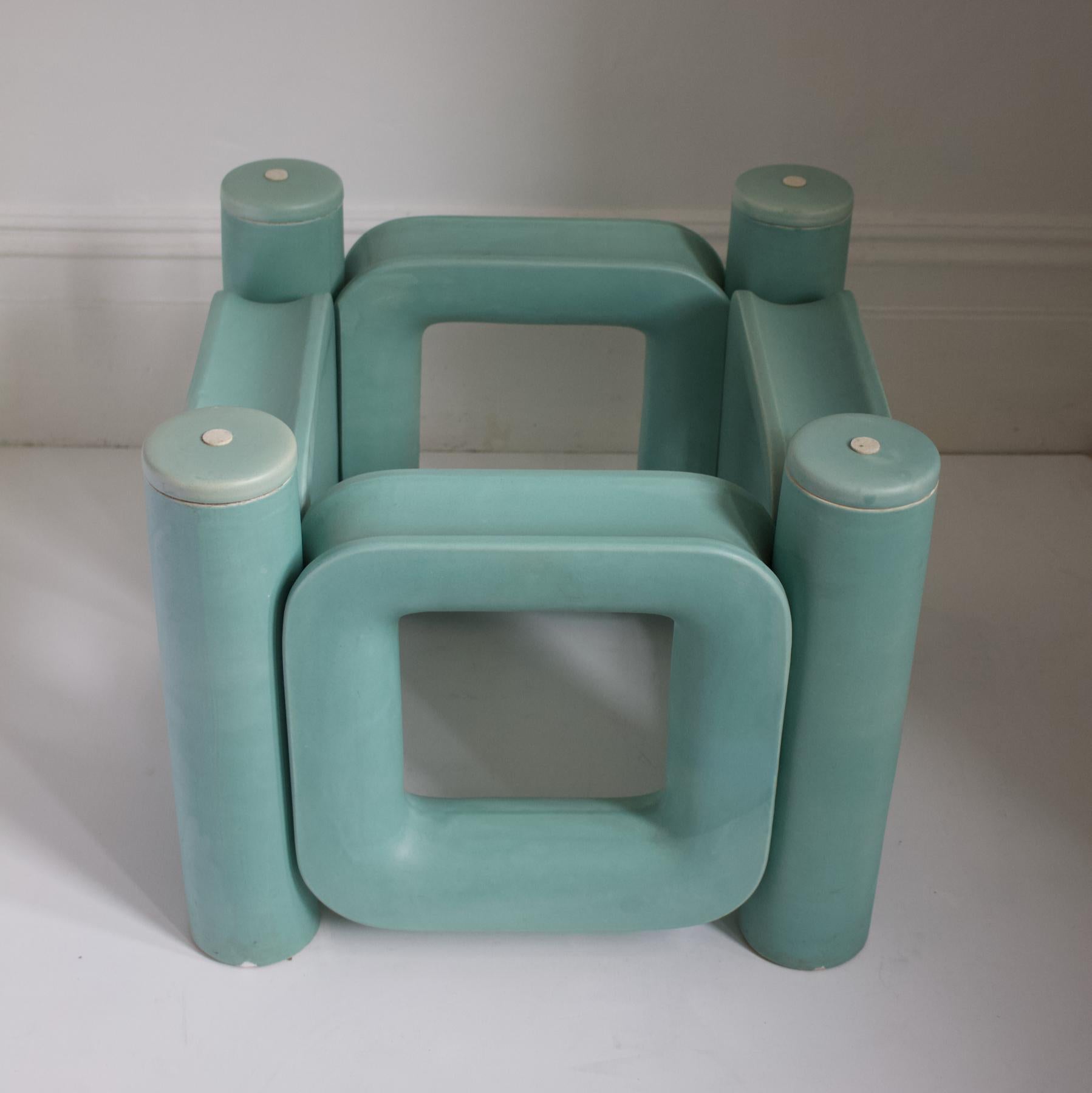 Sculptural Ceramic Coffee Table with Blue-Turquoise Satin Glaze, Italy, 1970s 3