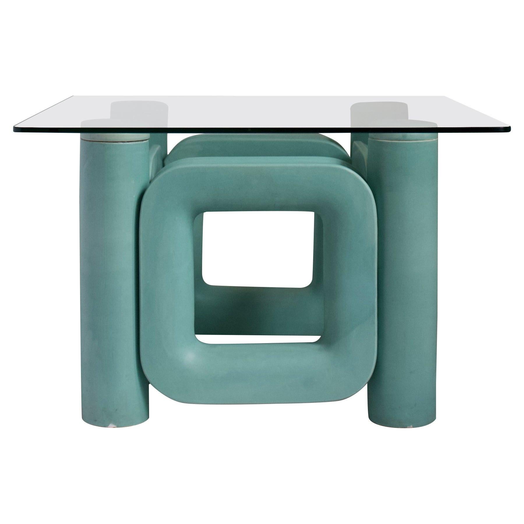 Sculptural Ceramic Coffee Table with Blue-Turquoise Satin Glaze, Italy, 1970s
