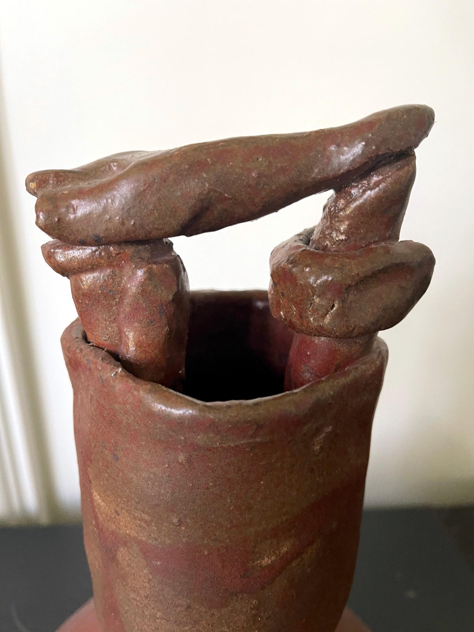 Sculptural Ceramic Handled Vase by Robert Turner For Sale 4