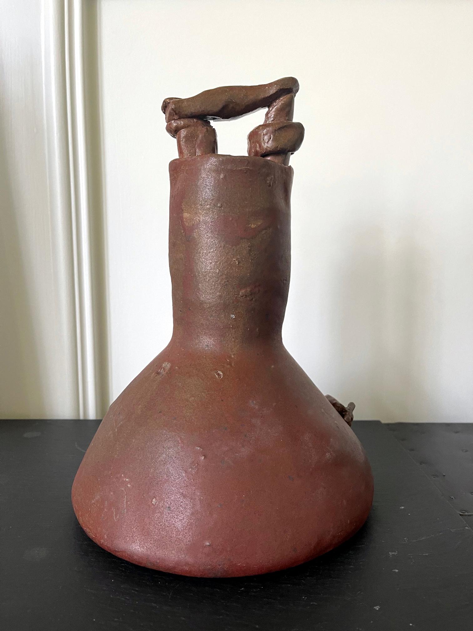 Modern Sculptural Ceramic Handled Vase by Robert Turner For Sale