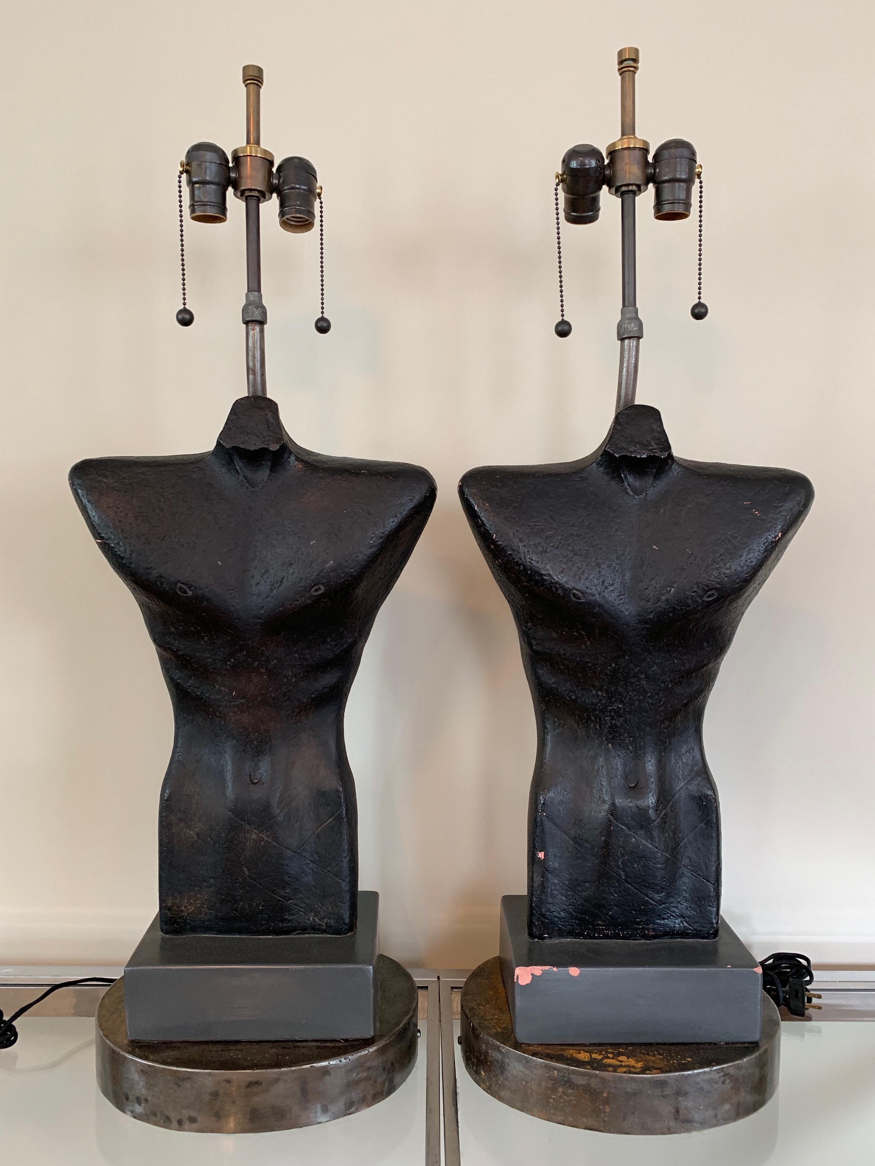 Incredible lamps by world renown sculptor Gwen Lux whose commissions are in such historical sites as Radio City Music Hall, General Motors Technical Center, The McGraw-Hill Building in Chicago, and the SS United States.

These lamps are ceramic of