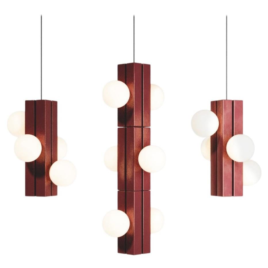 Sculptural Ceramic Pendant Light / Modern Totem Chandelier in Burnt Burgundy