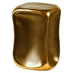 Sculptural Ceramic Side Table Black and Gold Square