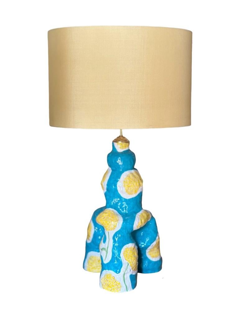 American Sculptural Ceramic Table Lamp in floral print pattern For Sale