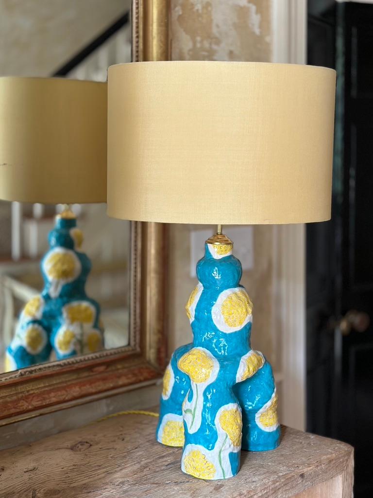 Sculptural Ceramic Table Lamp in floral print pattern In New Condition For Sale In Charlottesville, VA