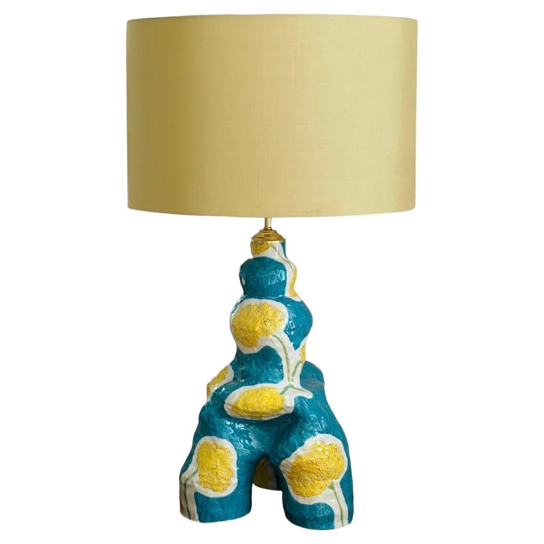 Sculptural Ceramic Table Lamp in floral print pattern For Sale