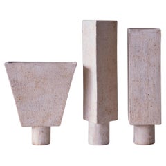 Sculptural Ceramic Vases (Set of 3)-  Textured Beige Surface, Minimalism Design