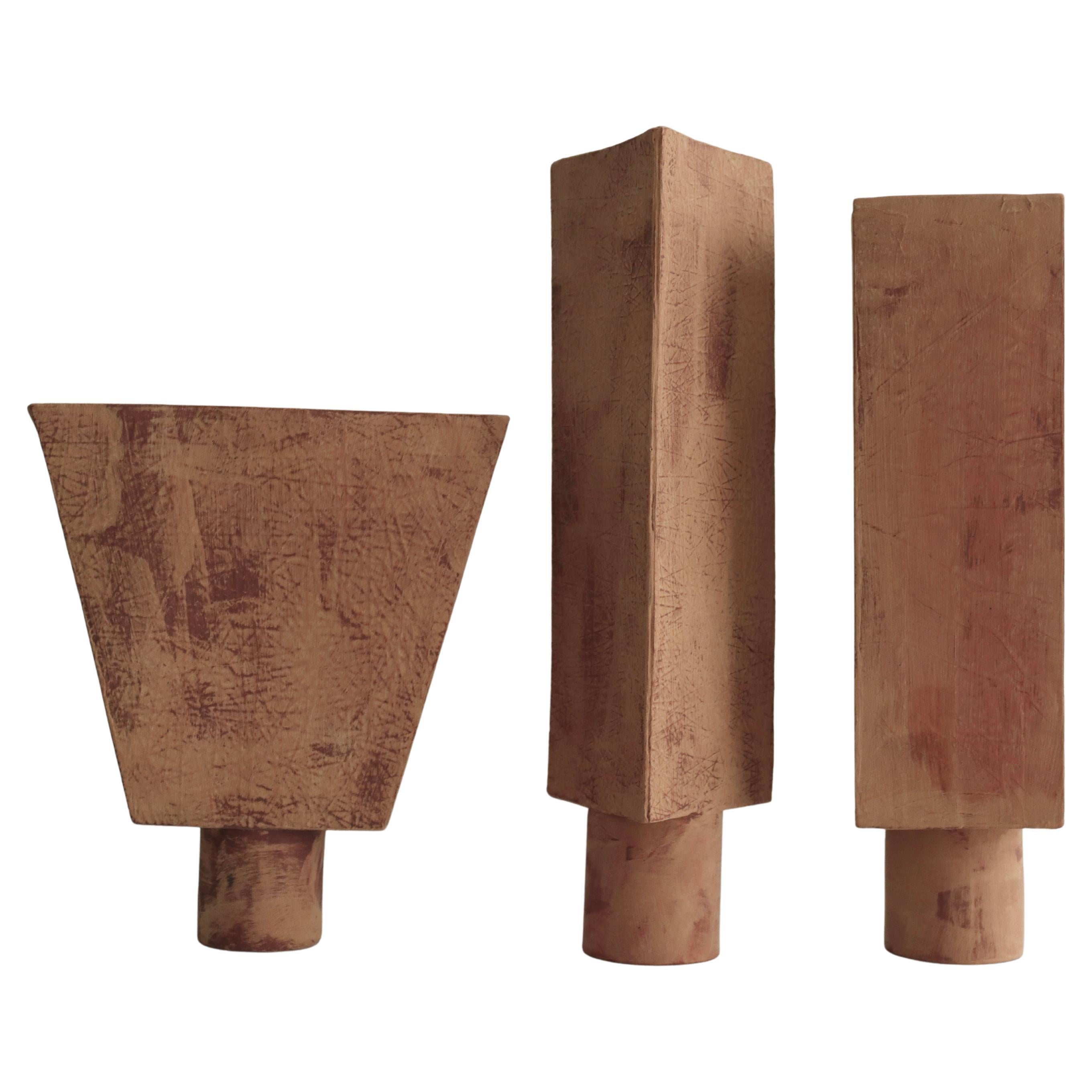 Sculptural Ceramic Vases (Set of 3)-  Textured Brown Surface, Minimalism Design
