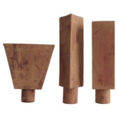 Sculptural Ceramic Vases (Set of 3)-  Textured Brown Surface, Minimalism Design