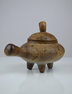 Sculptural ceramic vessel with lid by Agnès Escala, signed piece