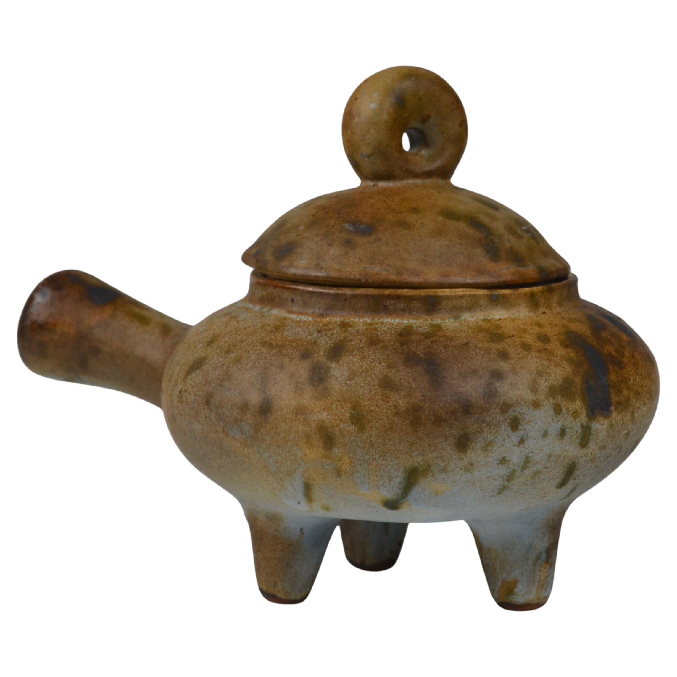 Sculptural ceramic vessel with lid by Agnès Escala, signed piece
