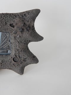 Sculptural Ceramic Wall Mirror, Organic Form, Wabi-Sabi Black Wall Mirror