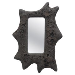 Sculptural Ceramic Wall Mirror, Organic Form, Wabi-Sabi Black Wall Mirror