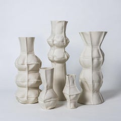 Vase sculptural Kawa en céramique blanche, lot de 5, porcelaine moulée en cuir organique