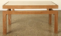 Sculptural Cerused Oak Coffee Table with Travertine Top