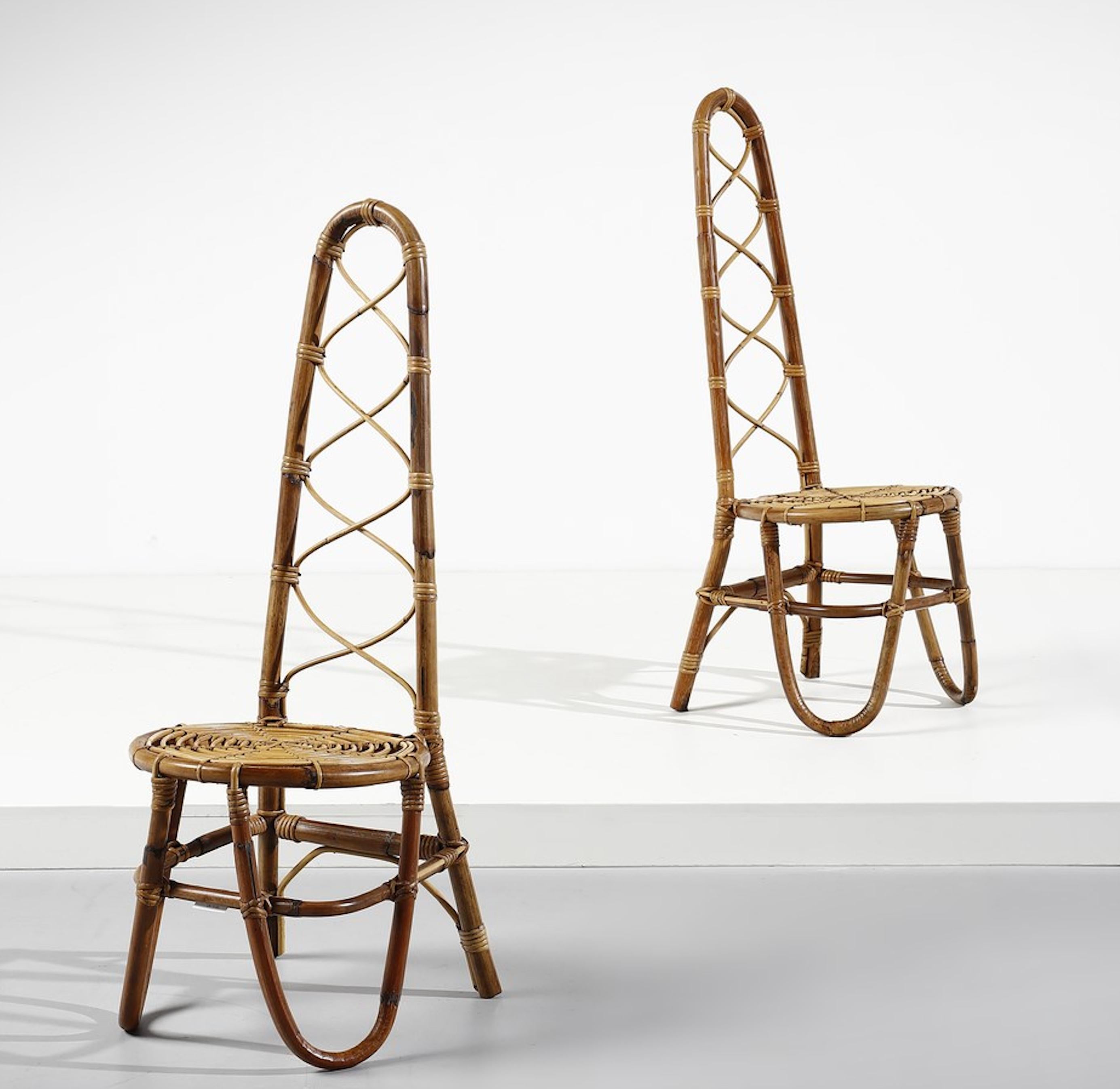 Mid-Century Modern Sculptural Chair by Tito Agnoli Rattan and Bamboo, Italy, 1960 For Sale