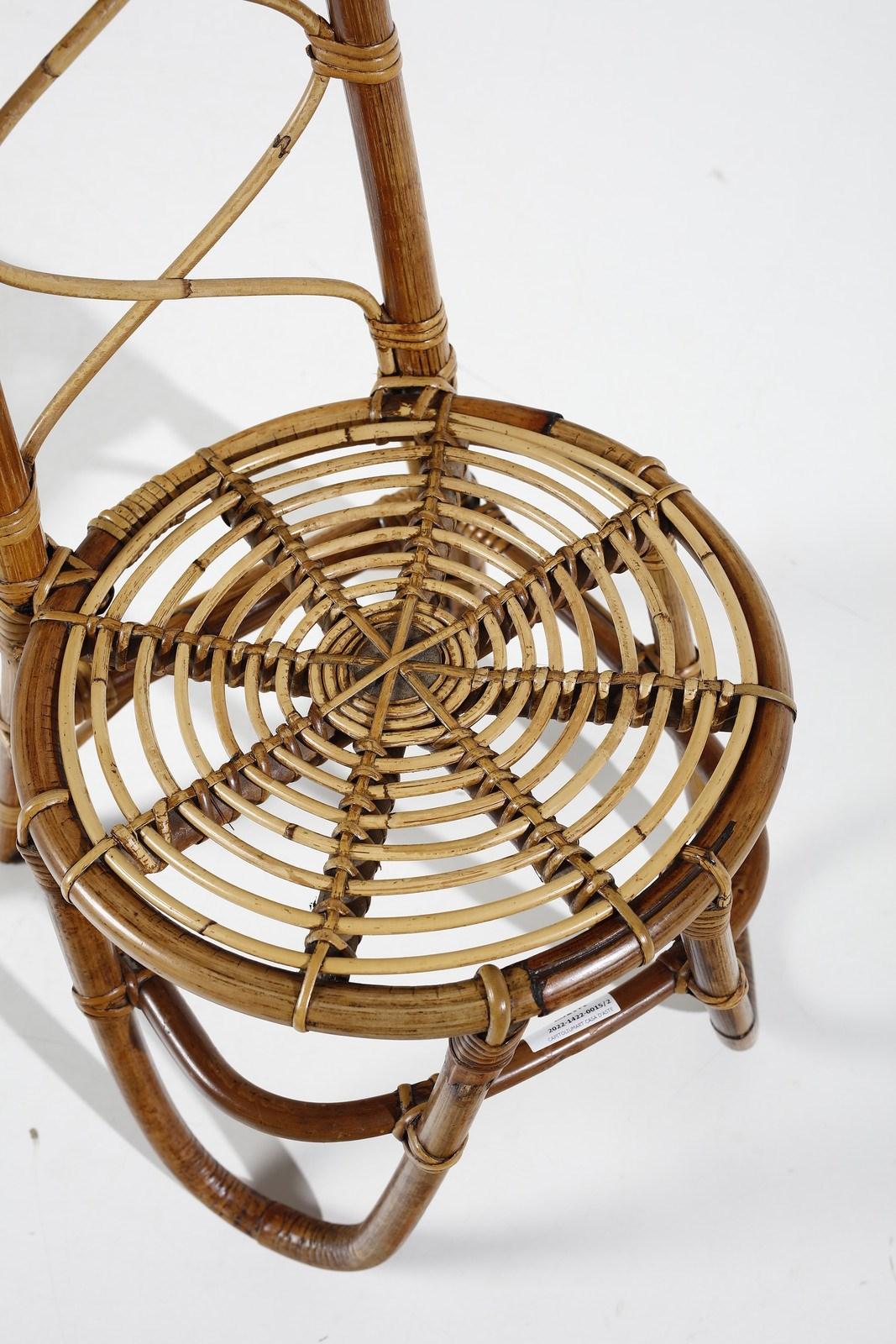 Italian Sculptural Chair by Tito Agnoli Rattan and Bamboo, Italy, 1960 For Sale