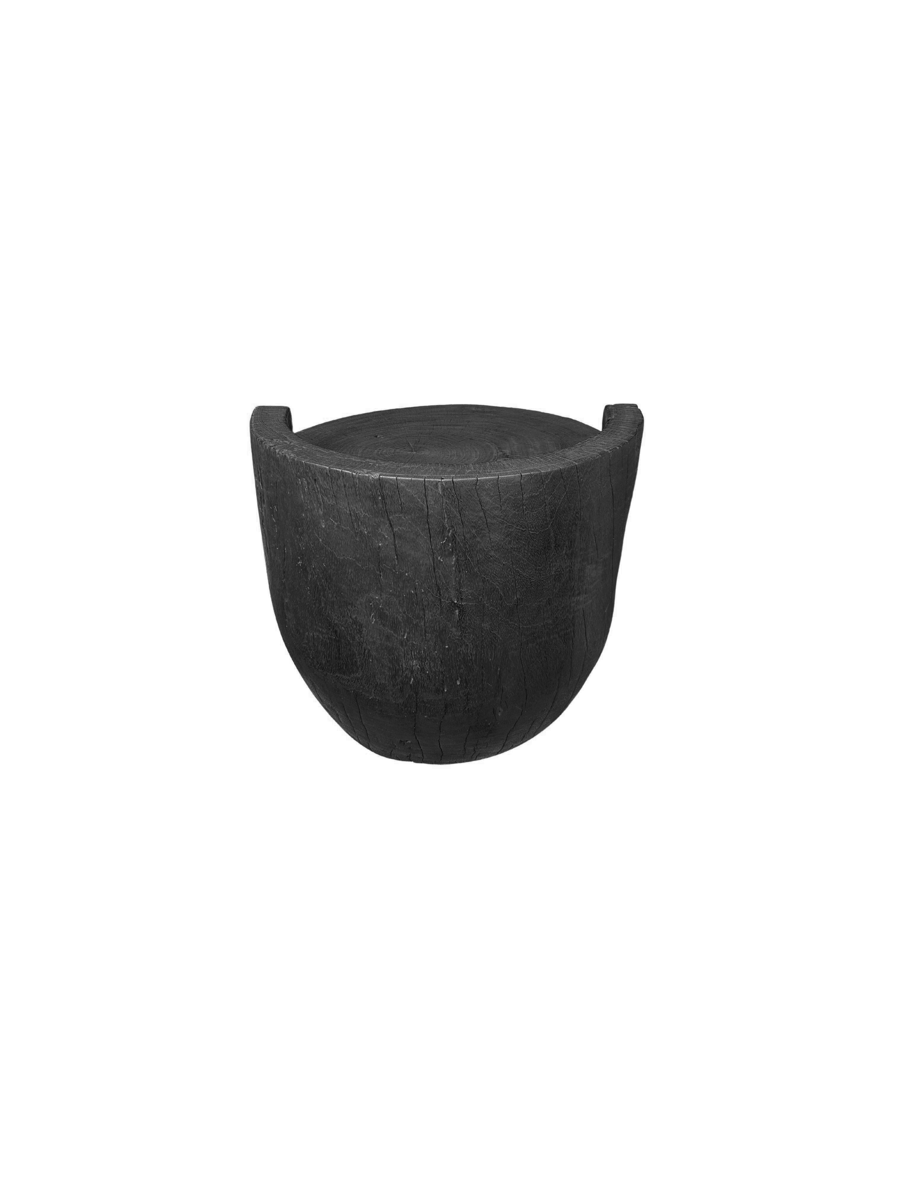Organic Modern Sculptural Chair Carved from Solid Suar Wood, Modern Organic, Burnt Finish For Sale
