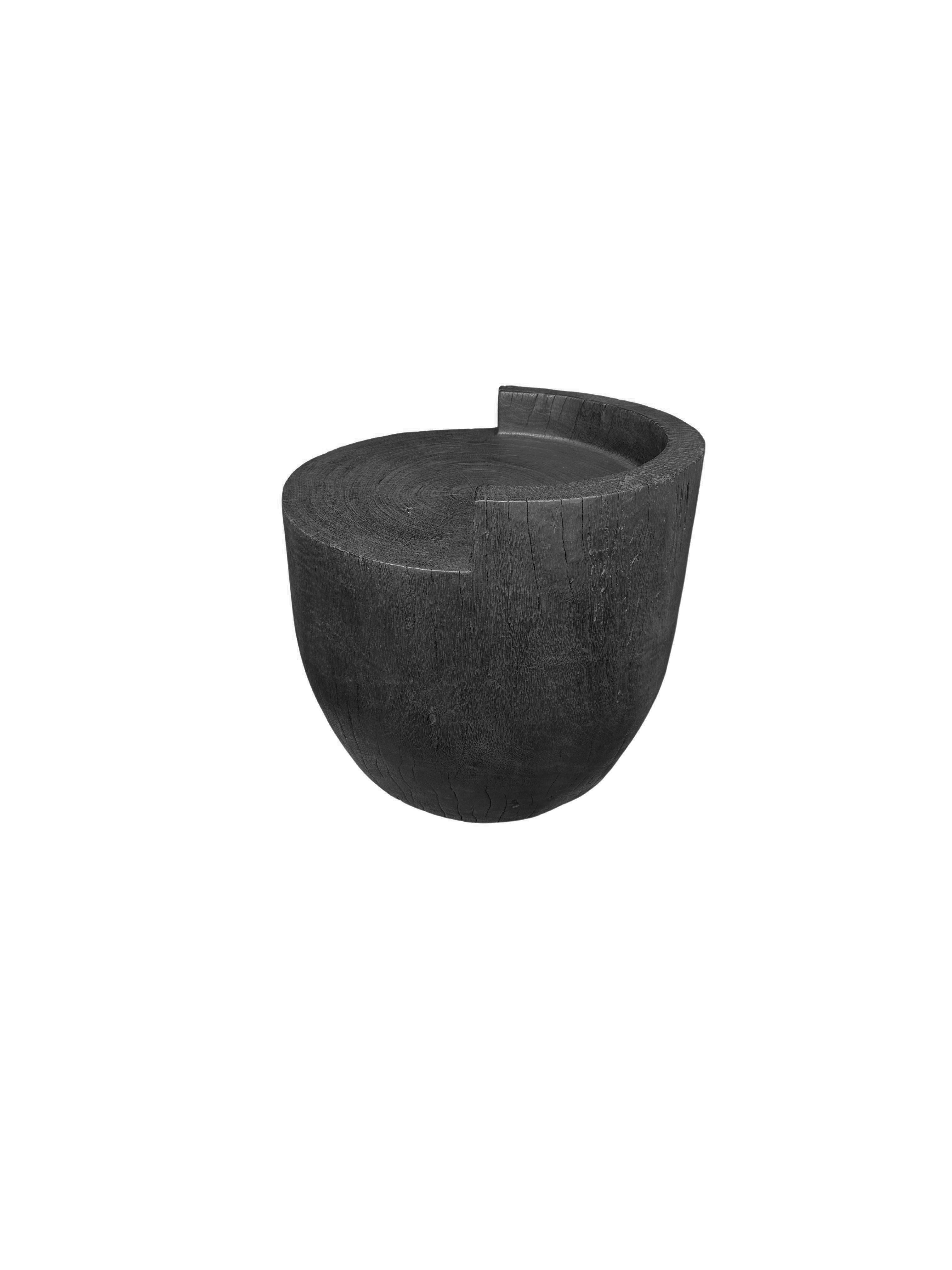 Indonesian Sculptural Chair Carved from Solid Suar Wood, Modern Organic, Burnt Finish For Sale
