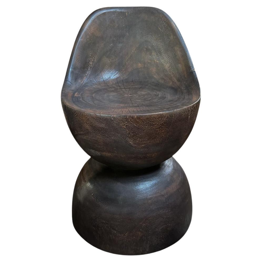 Sculptural Chair Carved from Solid Suar Wood Modern Organic, Espresso Finish