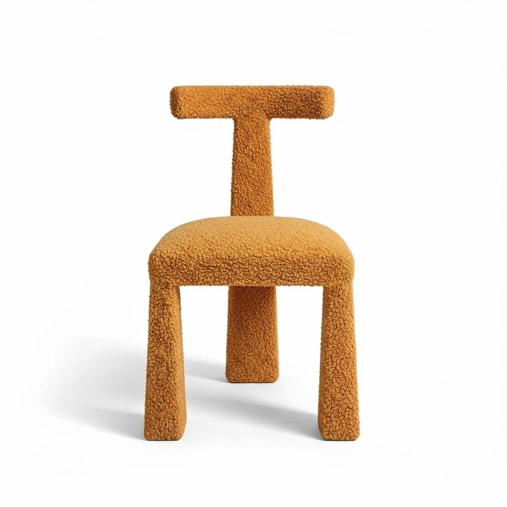 Zeitgenössischer Dreibein-Esszimmerstuhl aus Schafsfell und Kunstfell (Holz) im Angebot