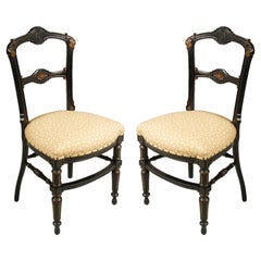 Antique Sculptural Chairs Art Nouveau by Giacomo Cometti in Ebonized Hand Carved Walnut