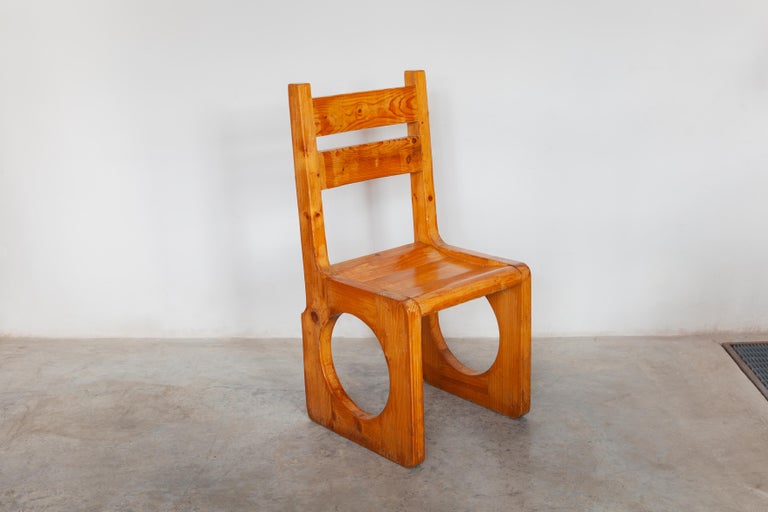 Brutalist Sculptural Chairs in Solid Pine in Style of Charlotte Perriand, 1960's For Sale