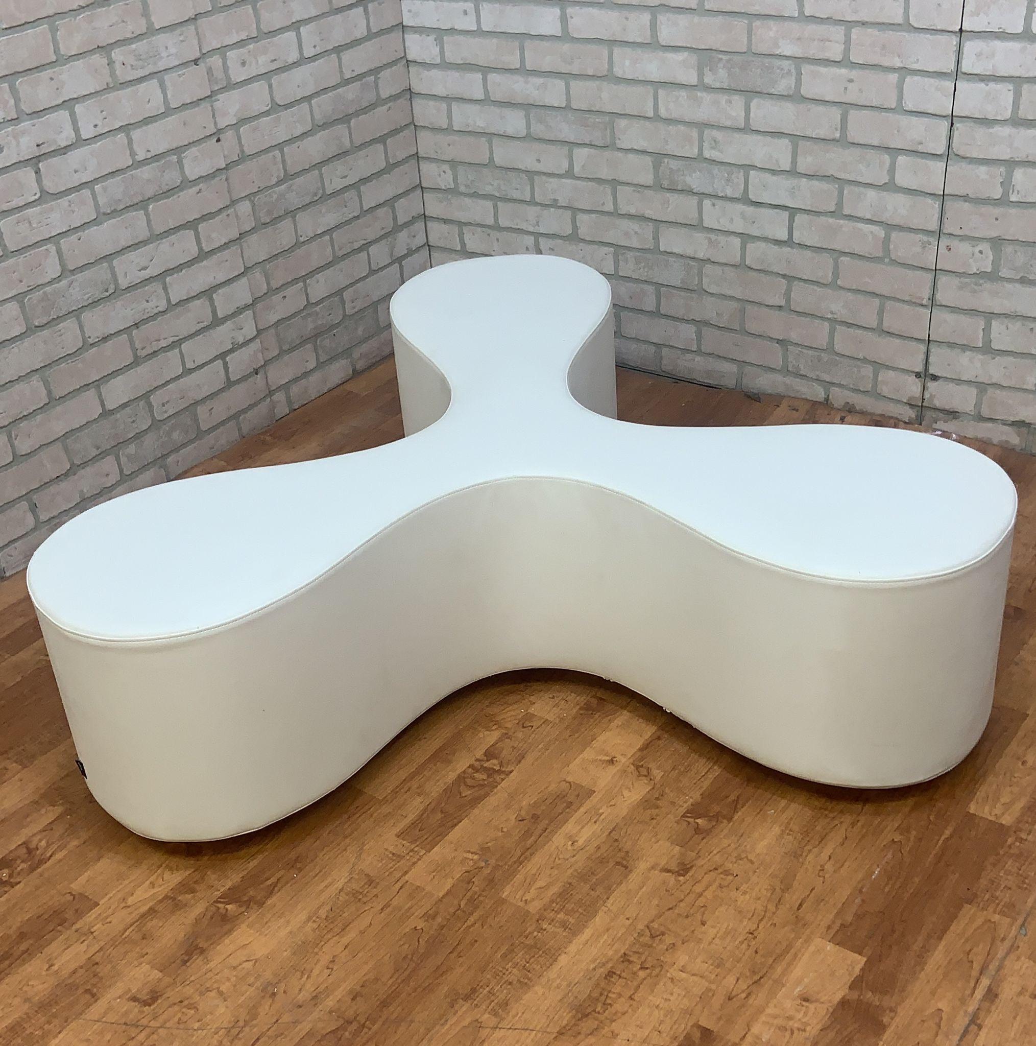 Hand-Crafted Sculptural Champaign White Leather Vitra Flower Bench By SANAA - Set of 3 For Sale