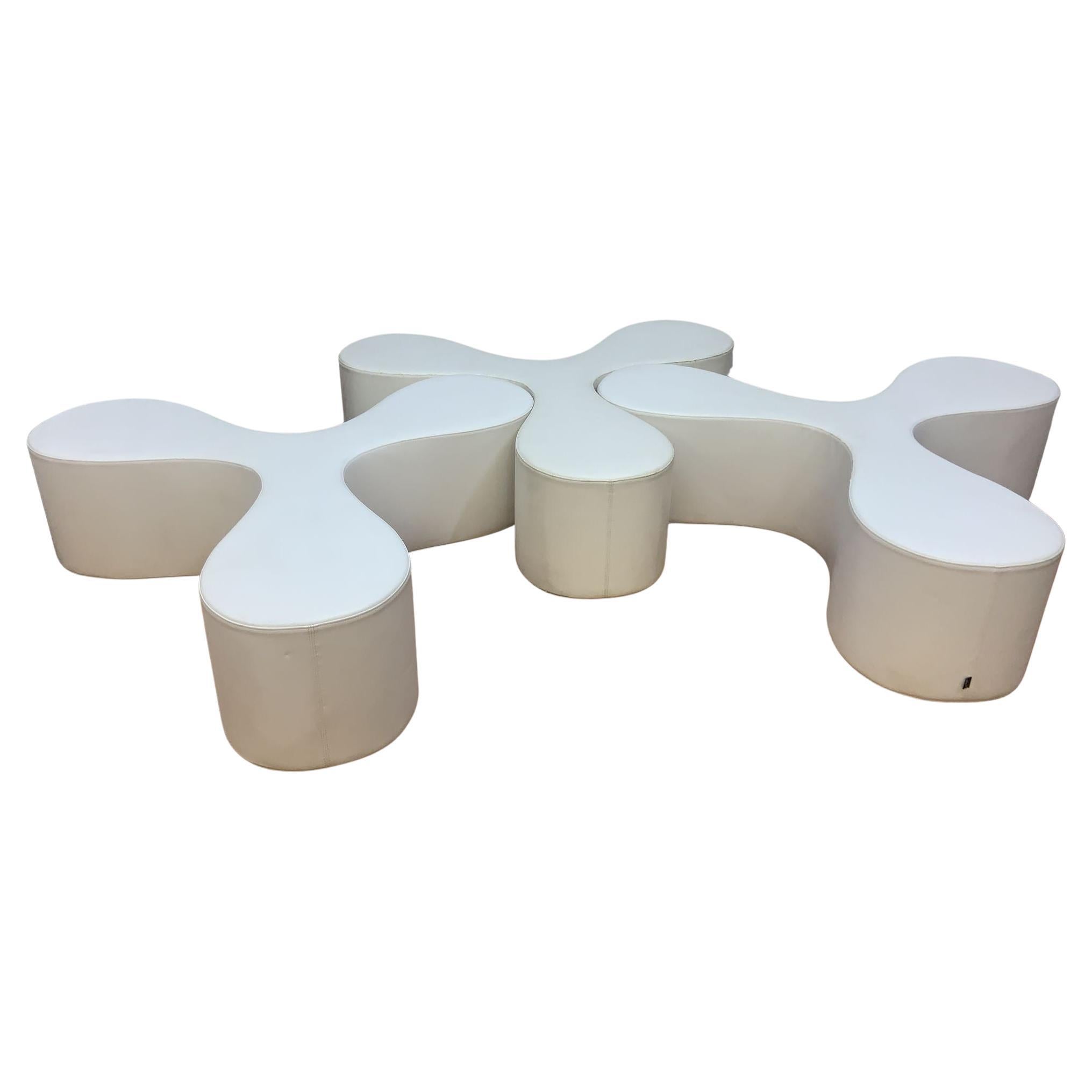 Sculptural Champaign White Leather Vitra Flower Bench By SANAA - Set of 3 For Sale