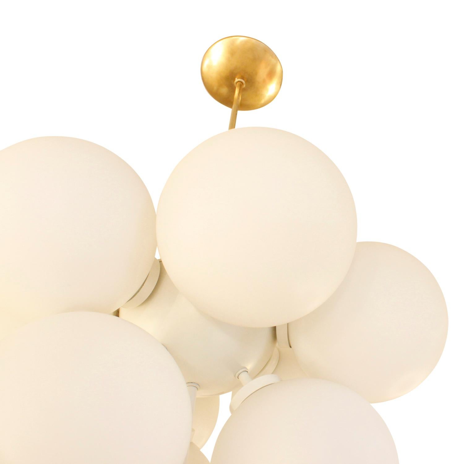 Sculptural Chandelier in Brass with White Glass Globes, 1960s In Excellent Condition In New York, NY