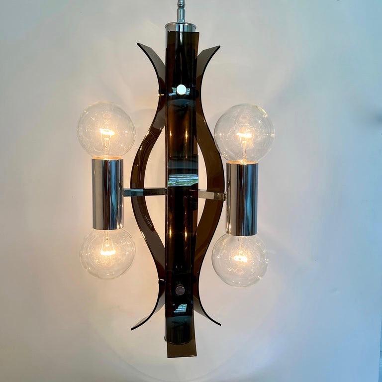 Sculptural Chandelier in Chrome and Smoked Lucite, Robert Sonneman, c. 1970's For Sale 4