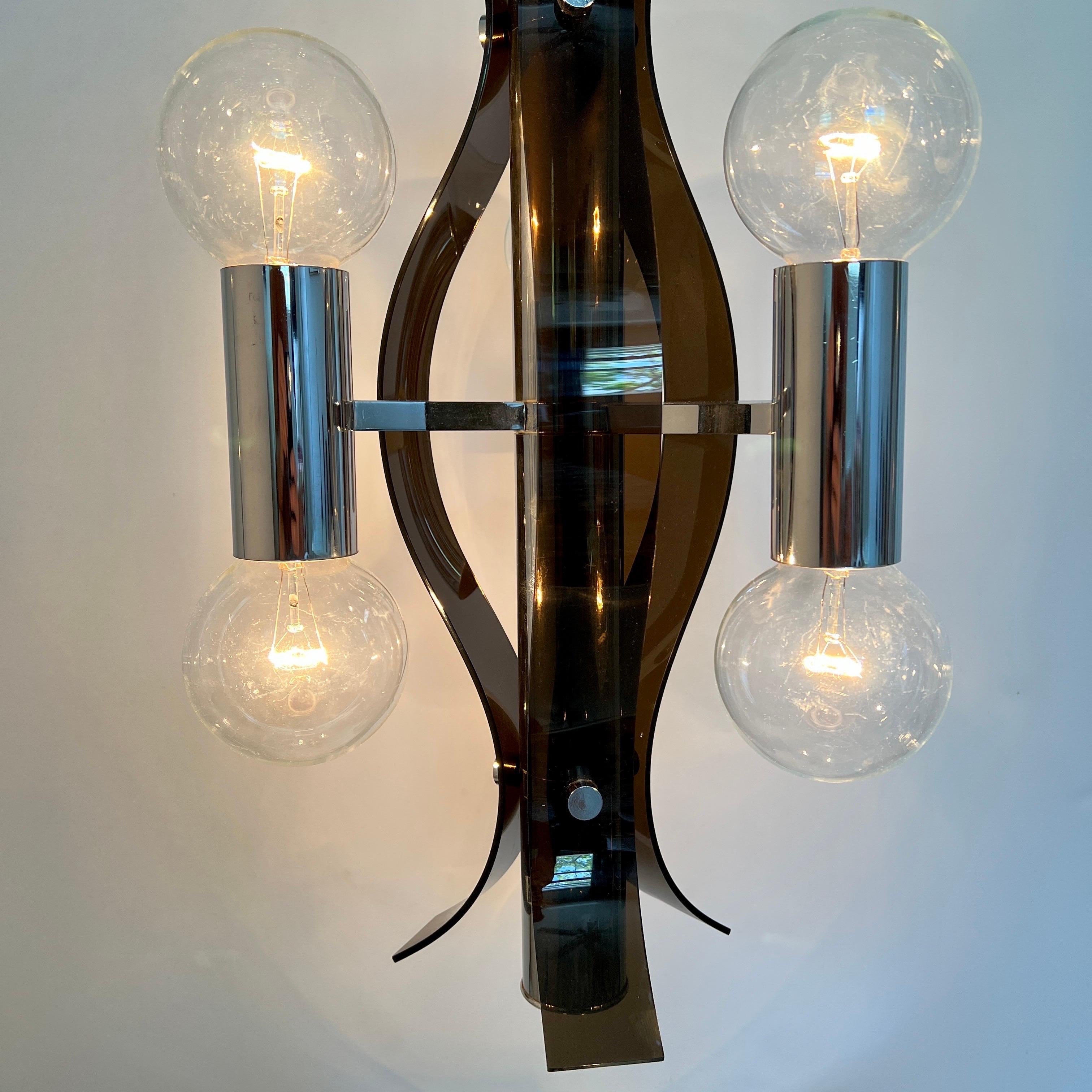 Sculptural Chandelier in Chrome and Smoked Lucite, Robert Sonneman, c. 1970's For Sale 5