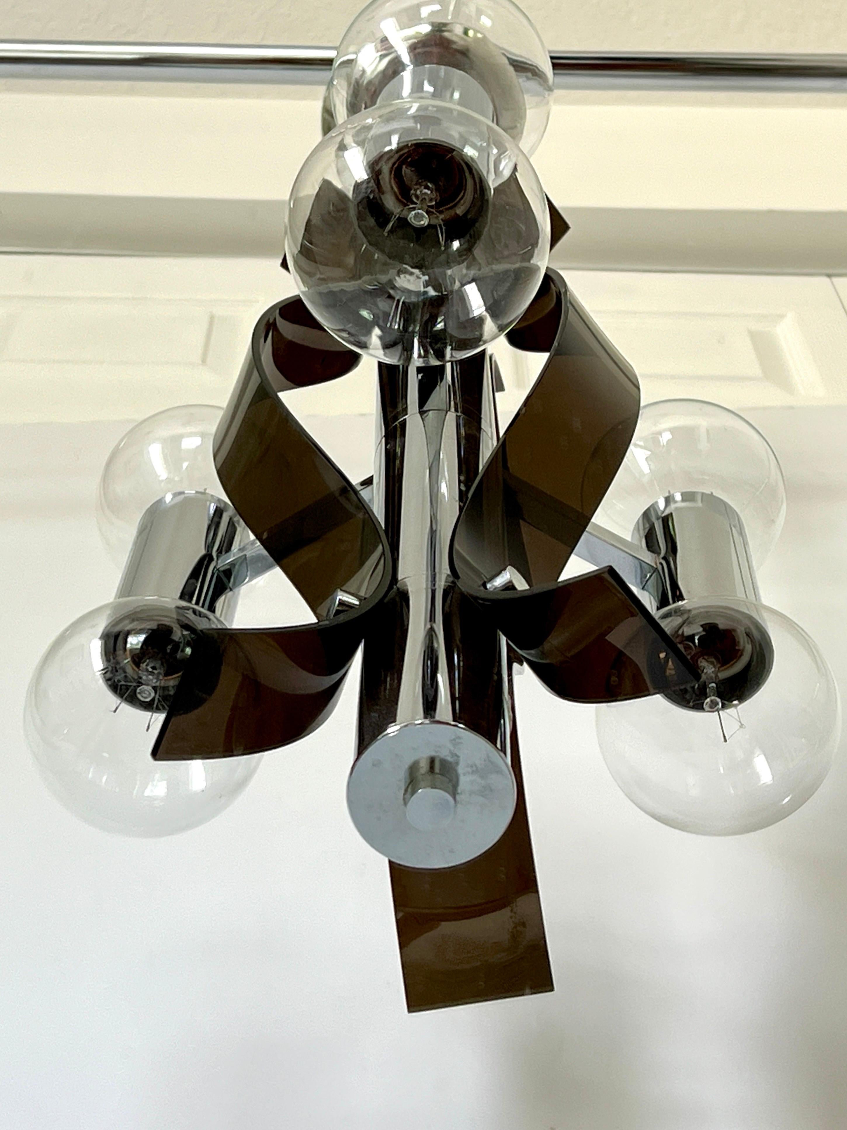 Sculptural Chandelier in Chrome and Smoked Lucite, Robert Sonneman, c. 1970's For Sale 6