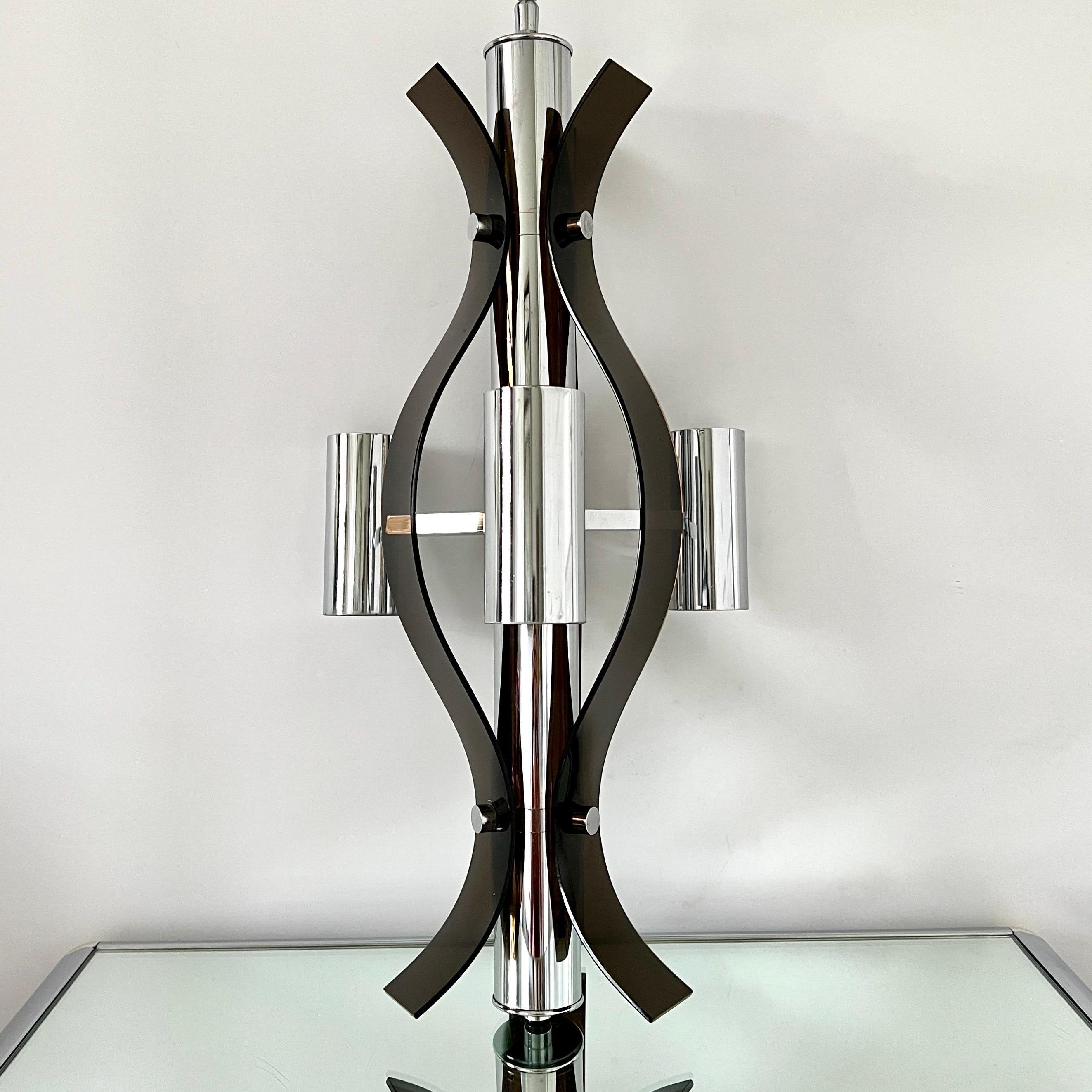Sculptural Chandelier in Chrome and Smoked Lucite, Robert Sonneman, c. 1970's For Sale 7